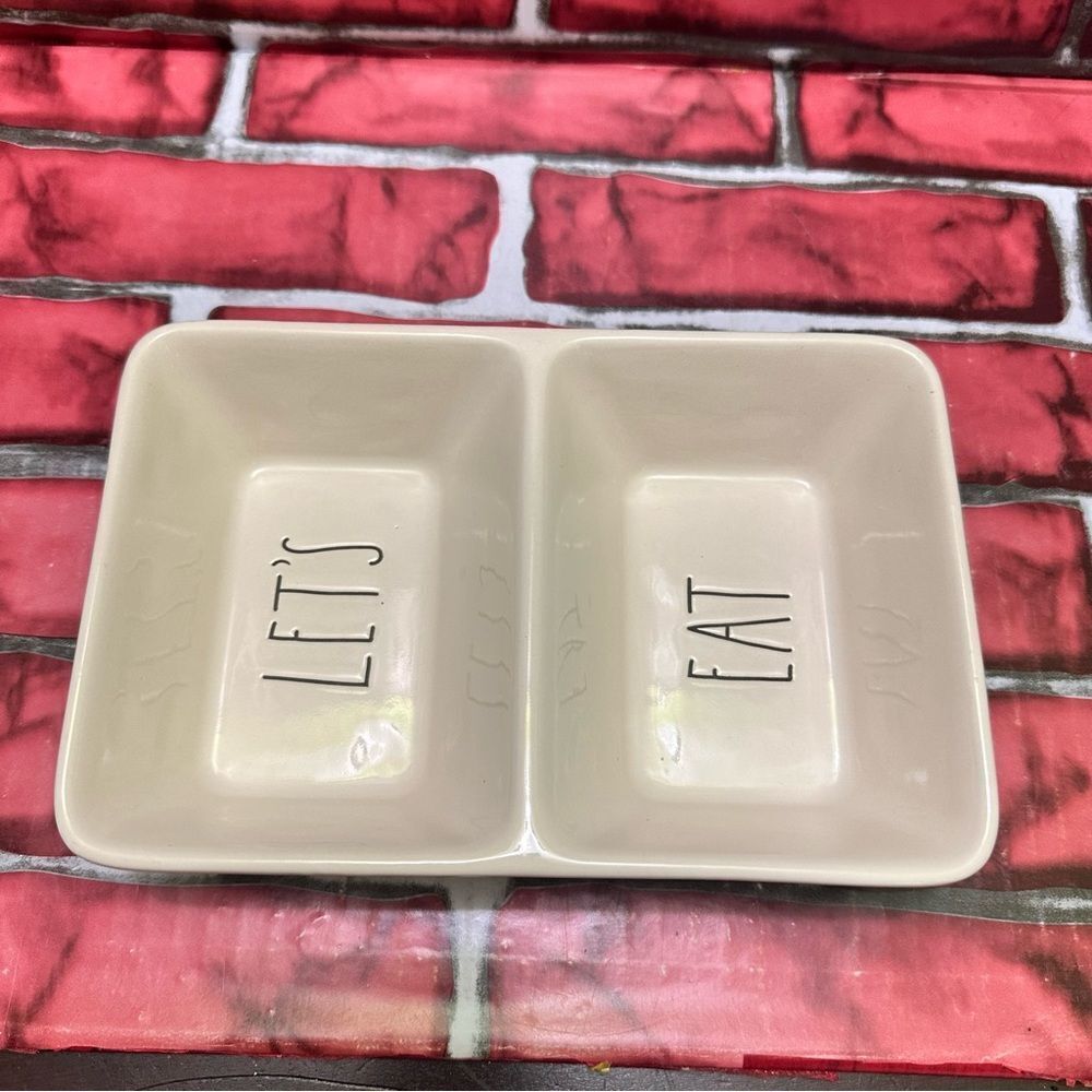 Rae Dunn ceramic Snack Tray LET’S EAT - Picture 5 of 6